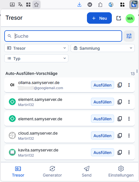 Vaultwarden Browser-Erweiterung